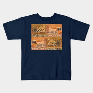 LION AND DRAGON Medieval Fresco in Yellow Orange Kids T-Shirt